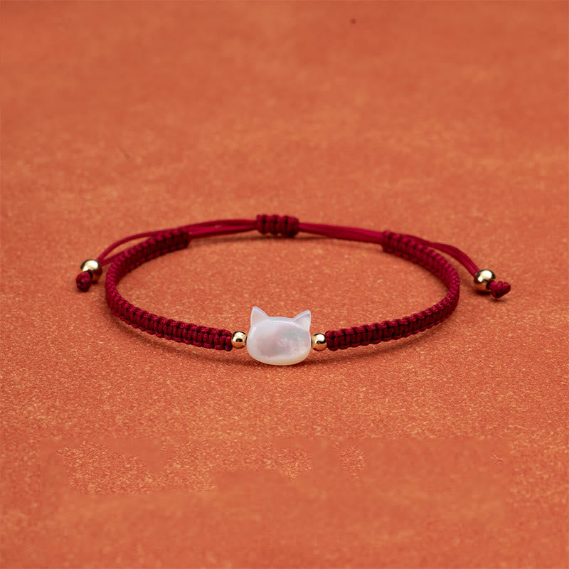 Nimara Ritual Faceless Cat Head Red String Shell Connection Bracelet