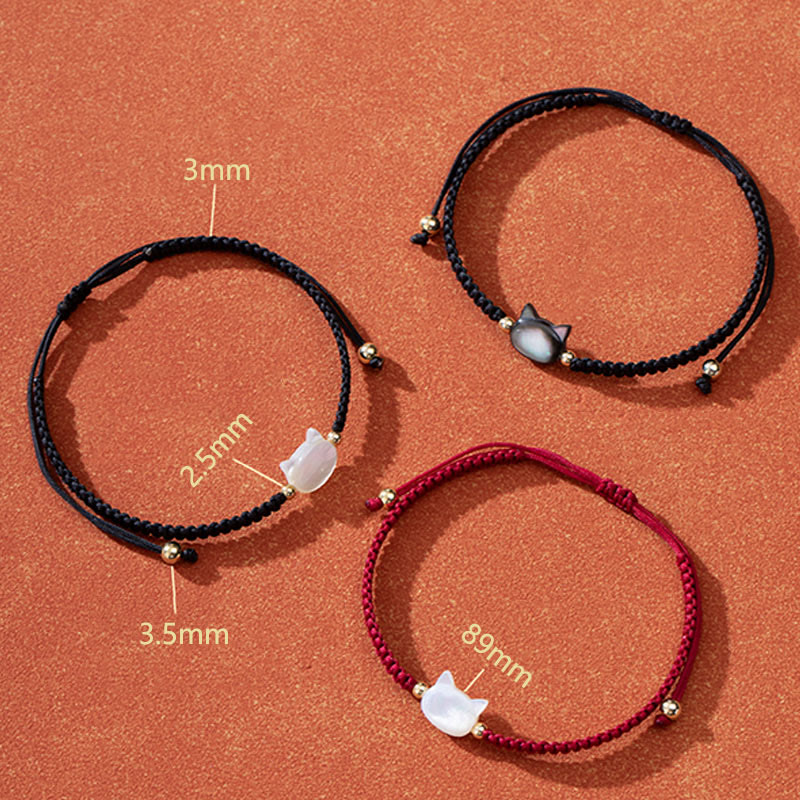 Nimara Ritual Faceless Cat Head Red String Shell Connection Bracelet