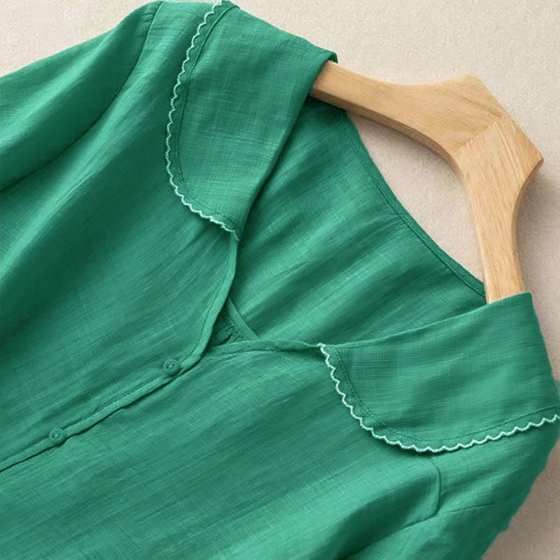 Nimara Ritual Casual Plain Button Half Sleeve Middy Collar Women's Shirt