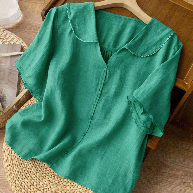 Nimara Ritual Casual Plain Button Half Sleeve Middy Collar Women's Shirt