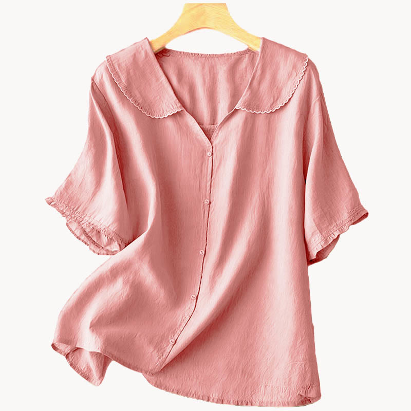 Nimara Ritual Casual Plain Button Half Sleeve Middy Collar Women's Shirt
