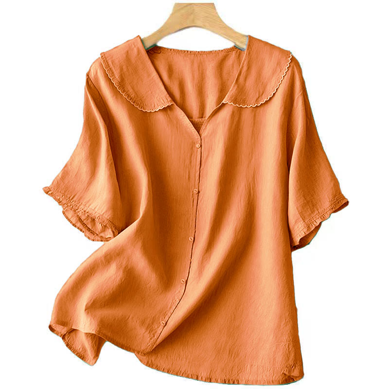 Nimara Ritual Casual Plain Button Half Sleeve Middy Collar Women's Shirt