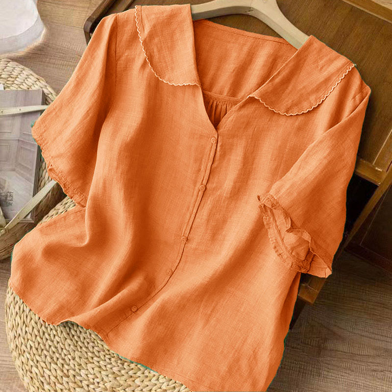 Nimara Ritual Casual Plain Button Half Sleeve Middy Collar Women's Shirt