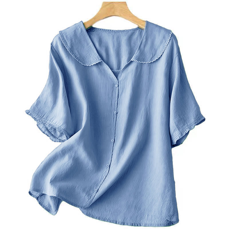 Nimara Ritual Casual Plain Button Half Sleeve Middy Collar Women's Shirt