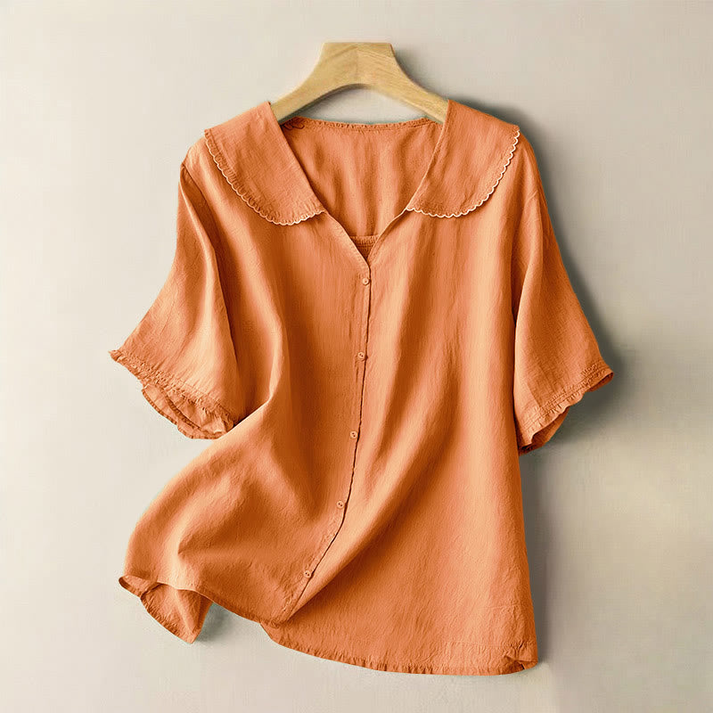 Nimara Ritual Casual Plain Button Half Sleeve Middy Collar Women's Shirt