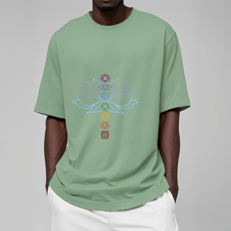 Nimara Ritual Pastel Hues Lotus Flower Chakra Symbols Meditation Cotton Tee T-shirt