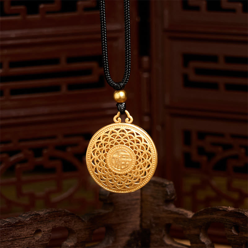 Nimara Ritual Copper Eight Treasure Compass Fu Character Fortune Rope Necklace Pendant