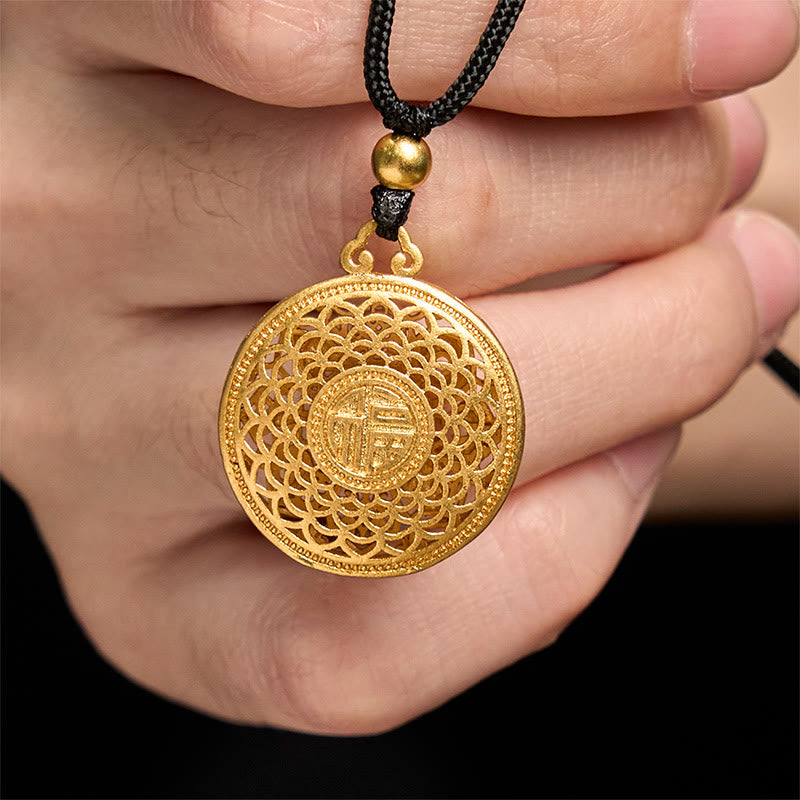 Nimara Ritual Copper Eight Treasure Compass Fu Character Fortune Rope Necklace Pendant