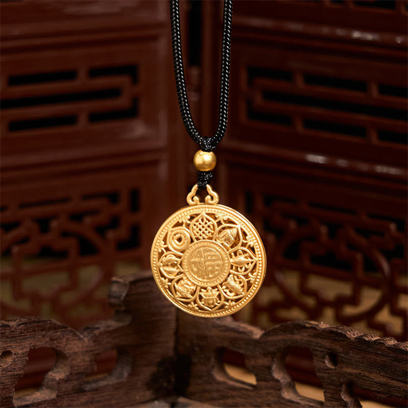 Nimara Ritual Copper Eight Treasure Compass Fu Character Fortune Rope Necklace Pendant