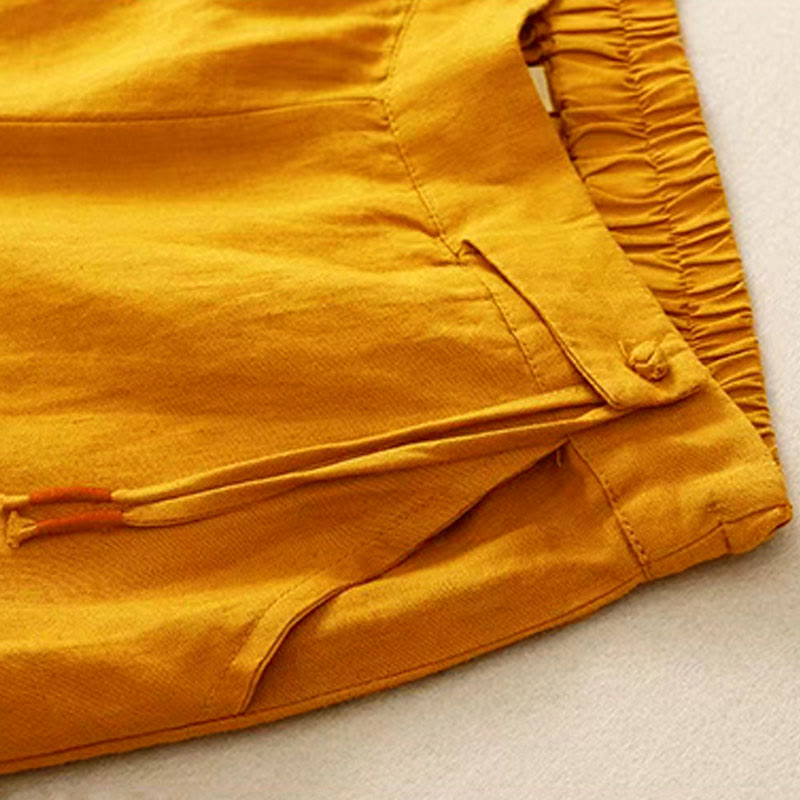 Nimara Ritual Casual Solid Color One Button Women's Capri Wide Leg Pants With Pockets