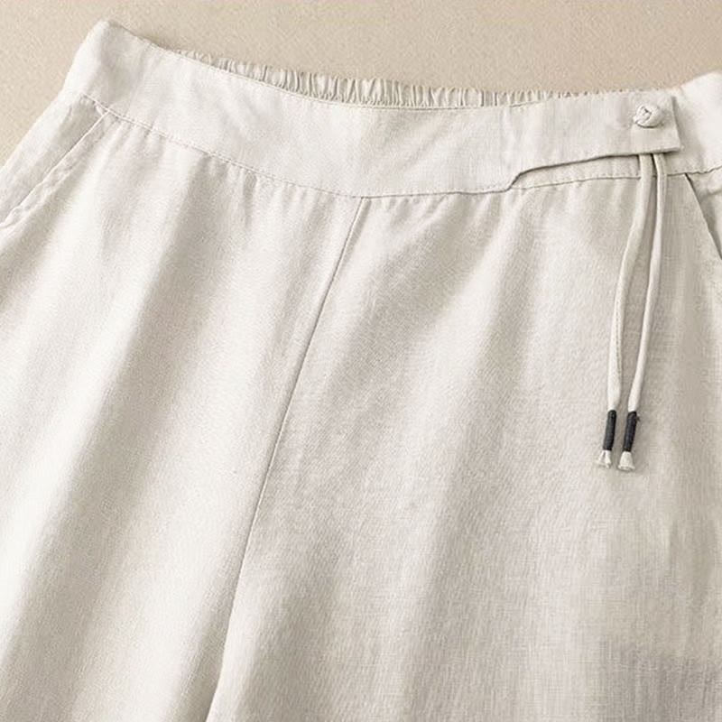 Nimara Ritual Casual Solid Color One Button Women's Capri Wide Leg Pants With Pockets