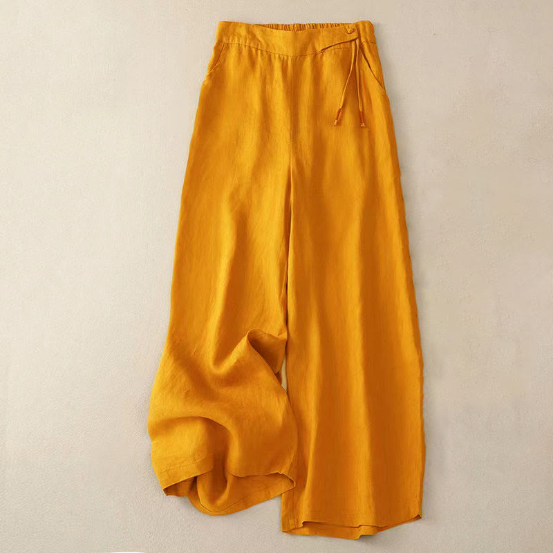 Nimara Ritual Casual Solid Color One Button Women's Capri Wide Leg Pants With Pockets