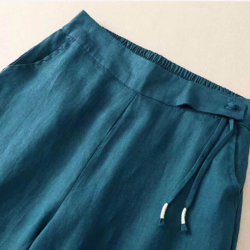 Nimara Ritual Casual Solid Color One Button Women's Capri Wide Leg Pants With Pockets