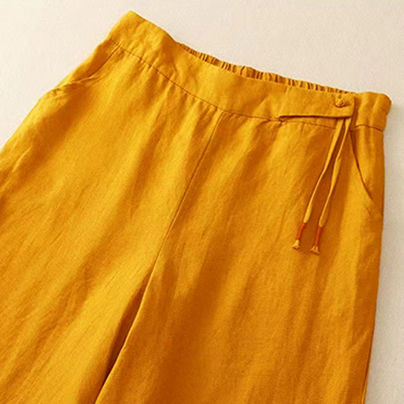 Nimara Ritual Casual Solid Color One Button Women's Capri Wide Leg Pants With Pockets
