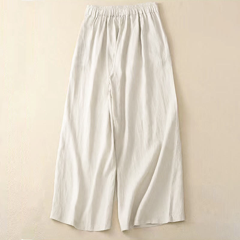 Nimara Ritual Casual Solid Color One Button Women's Capri Wide Leg Pants With Pockets