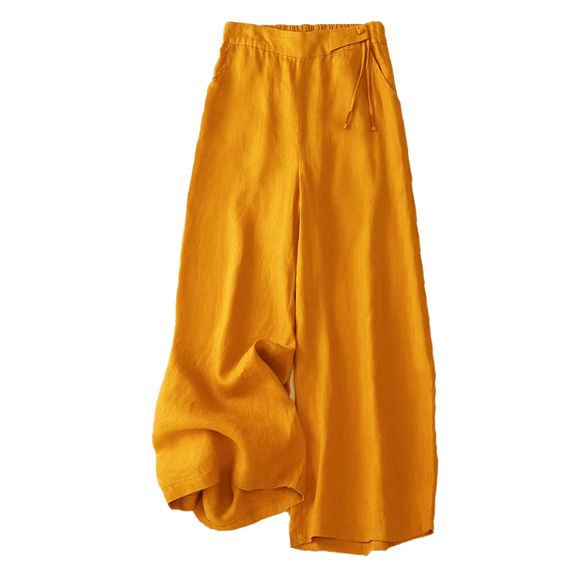 Nimara Ritual Casual Solid Color One Button Women's Capri Wide Leg Pants With Pockets