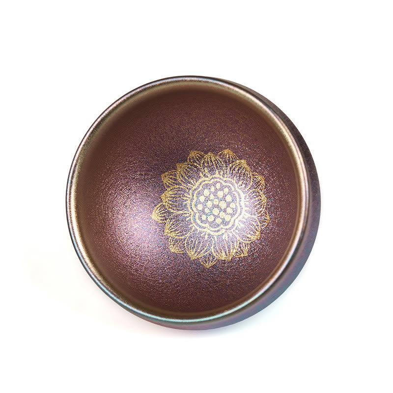 Nimara Ritual Handmade Chinese Jianzhan Golden Lotus Flower Ceramic Teacup Kung Fu Tea Cup 150ml