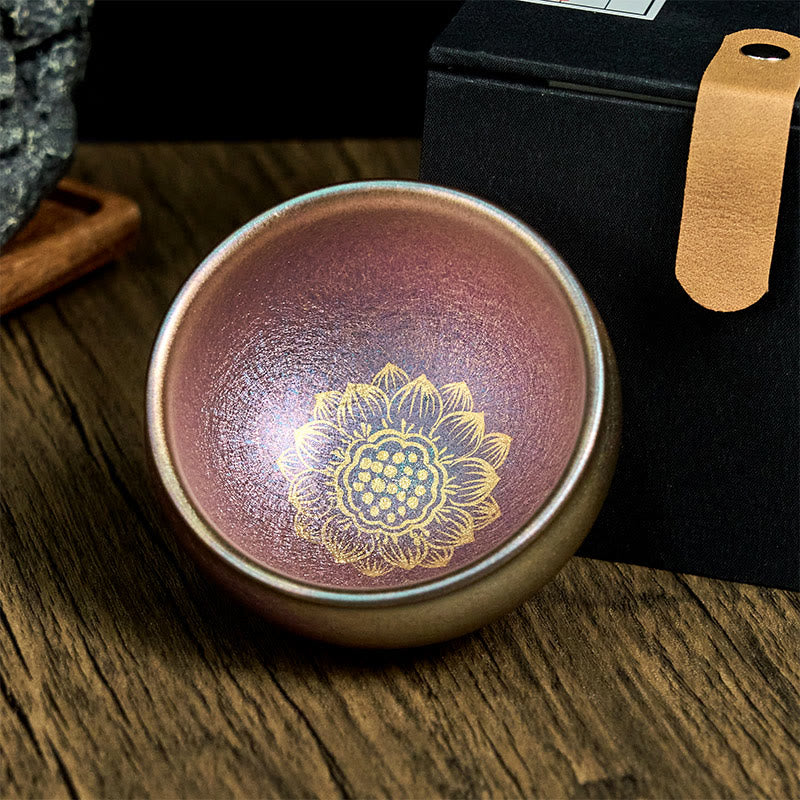Nimara Ritual Handmade Chinese Jianzhan Golden Lotus Flower Ceramic Teacup Kung Fu Tea Cup 150ml