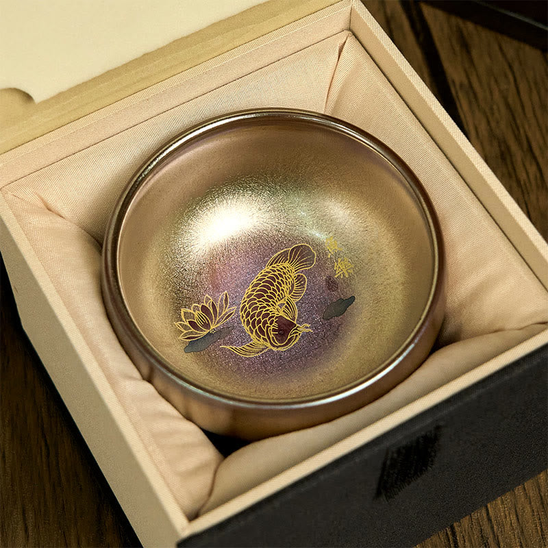 Nimara Ritual Handmade Chinese Jianzhan Koi Fish Lotus Leaf Ceramic Teacup Kung Fu Tea Cup 150ml