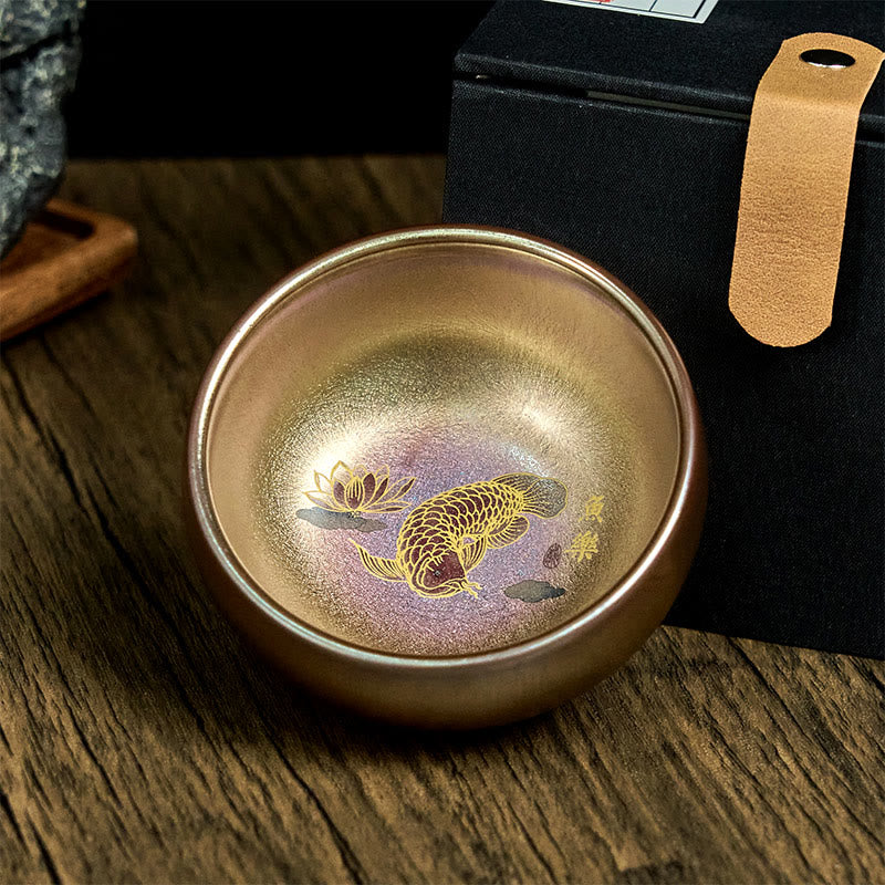 Nimara Ritual Handmade Chinese Jianzhan Koi Fish Lotus Leaf Ceramic Teacup Kung Fu Tea Cup 150ml