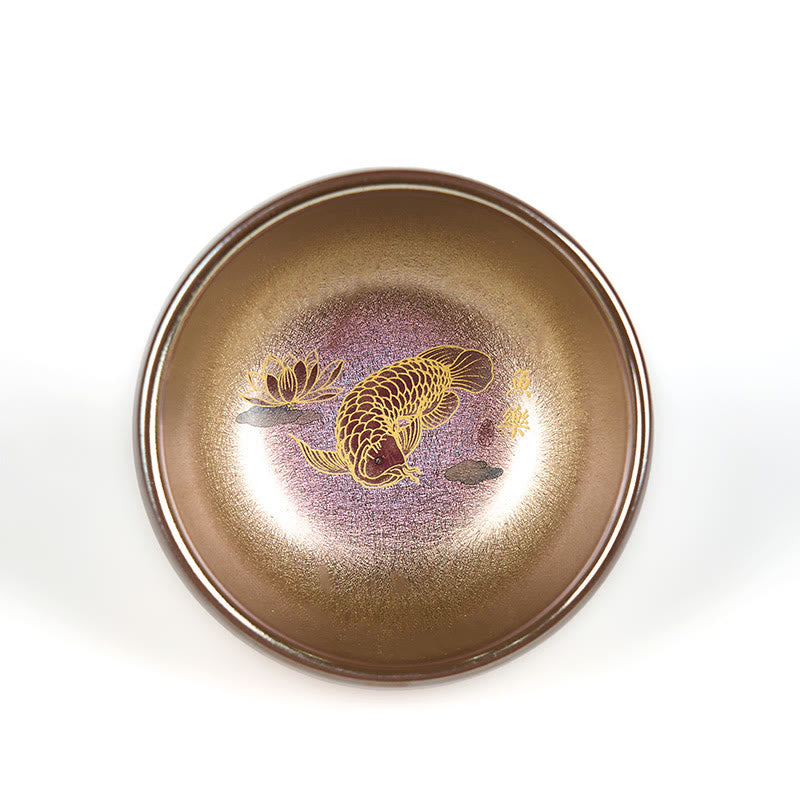 Nimara Ritual Handmade Chinese Jianzhan Koi Fish Lotus Leaf Ceramic Teacup Kung Fu Tea Cup 150ml