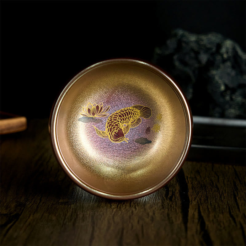 Nimara Ritual Handmade Chinese Jianzhan Koi Fish Lotus Leaf Ceramic Teacup Kung Fu Tea Cup 150ml