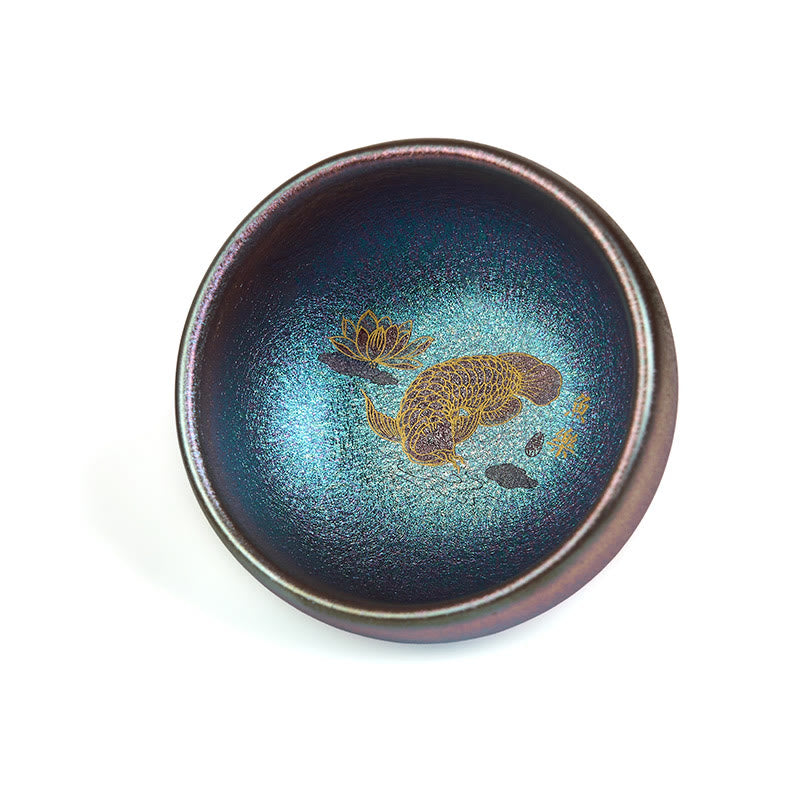 Nimara Ritual Handmade Chinese Jianzhan Koi Fish Lotus Leaf Ceramic Teacup Kung Fu Tea Cup 150ml