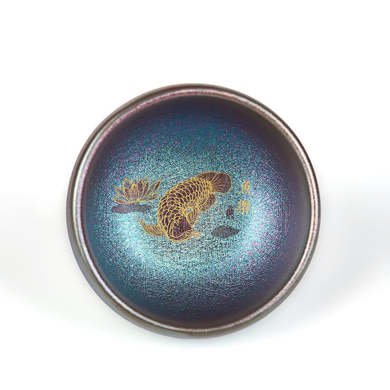 Nimara Ritual Handmade Chinese Jianzhan Koi Fish Lotus Leaf Ceramic Teacup Kung Fu Tea Cup 150ml
