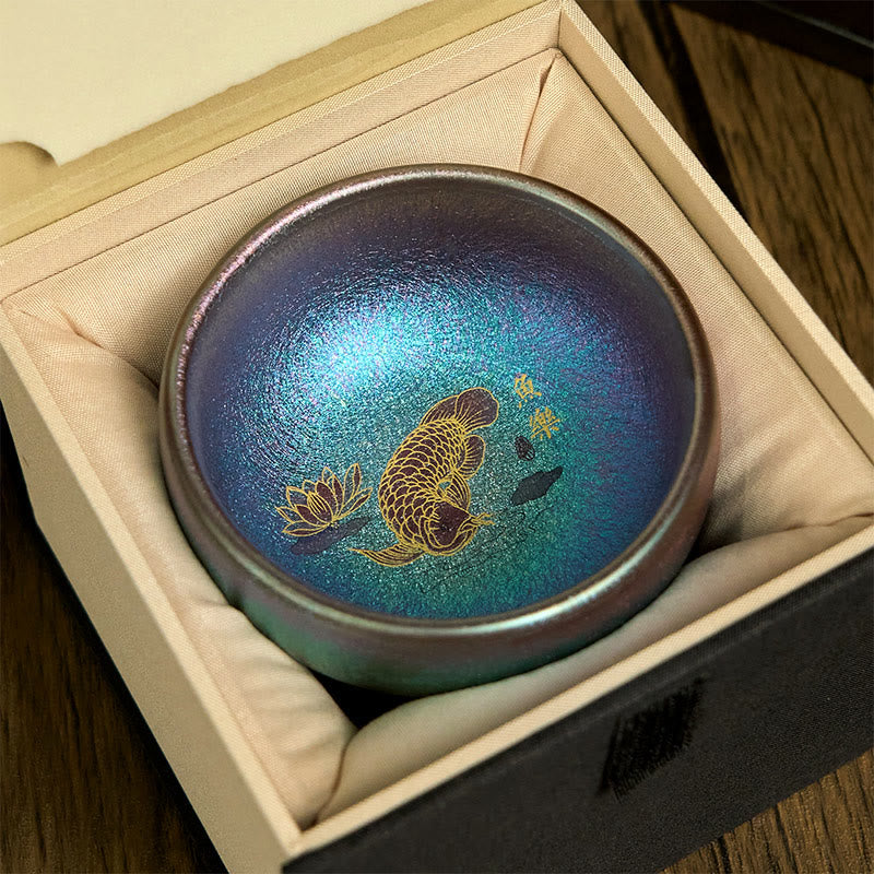 Nimara Ritual Handmade Chinese Jianzhan Koi Fish Lotus Leaf Ceramic Teacup Kung Fu Tea Cup 150ml