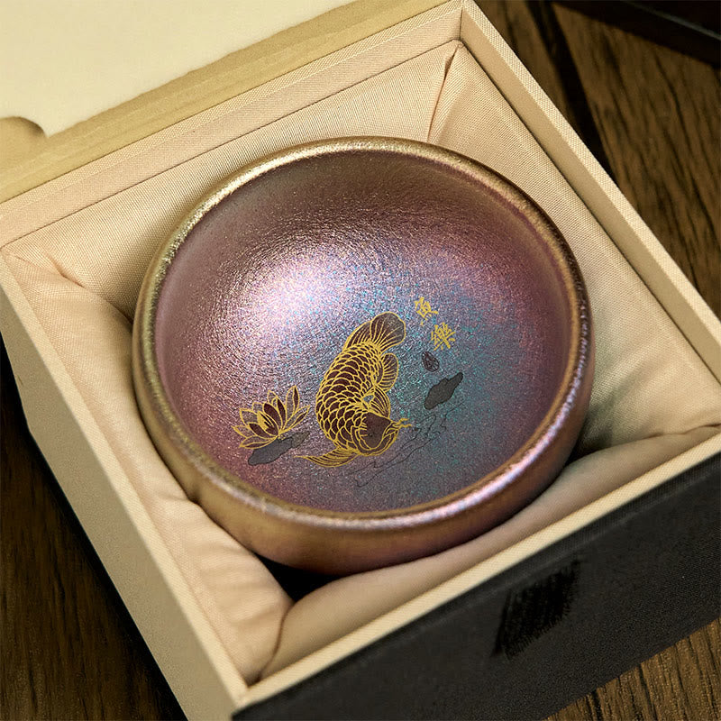 Nimara Ritual Handmade Chinese Jianzhan Koi Fish Lotus Leaf Ceramic Teacup Kung Fu Tea Cup 150ml