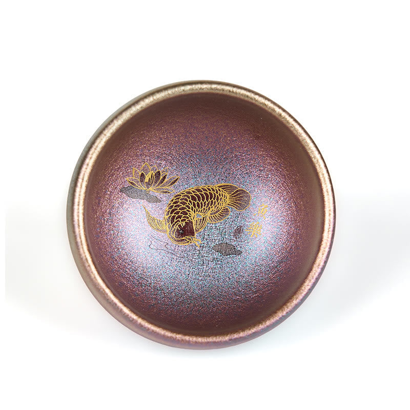 Nimara Ritual Handmade Chinese Jianzhan Koi Fish Lotus Leaf Ceramic Teacup Kung Fu Tea Cup 150ml