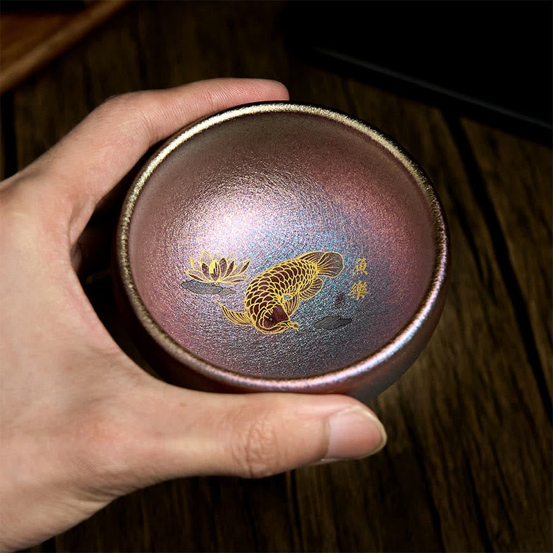 Nimara Ritual Handmade Chinese Jianzhan Koi Fish Lotus Leaf Ceramic Teacup Kung Fu Tea Cup 150ml