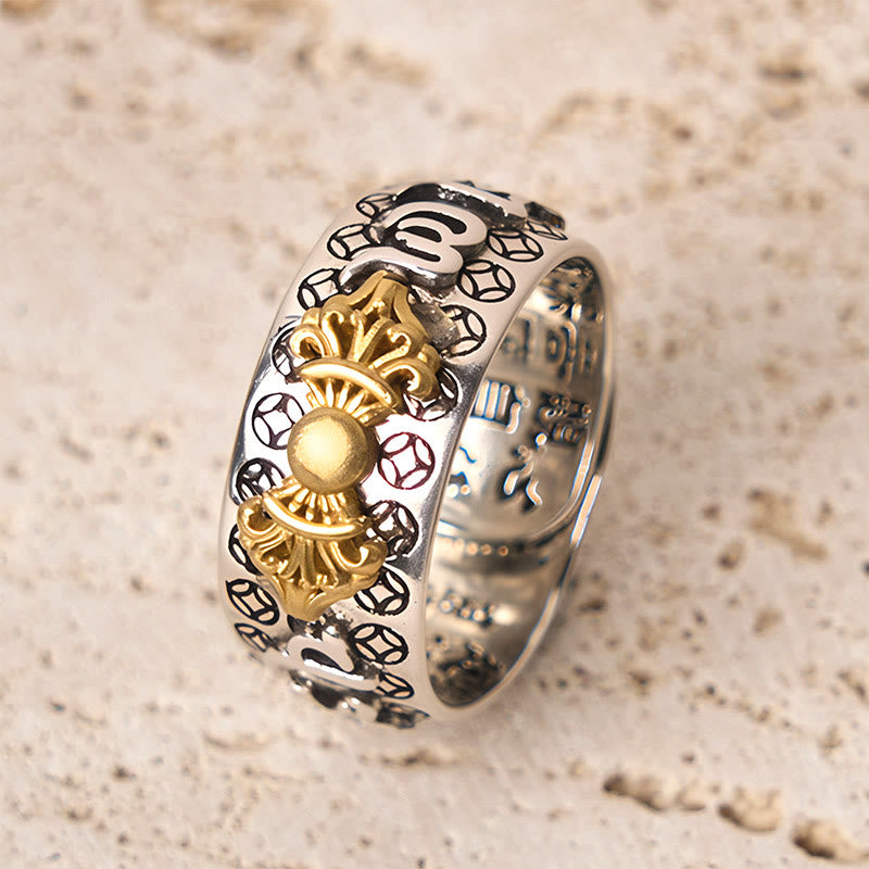 Nimara Ritual Vintage Om Mani Padme Hum Vajra Copper Plated Silver Balance Ring
