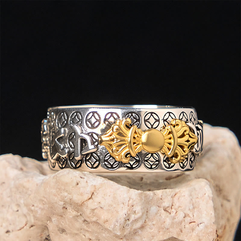 Nimara Ritual Vintage Om Mani Padme Hum Vajra Copper Plated Silver Balance Ring