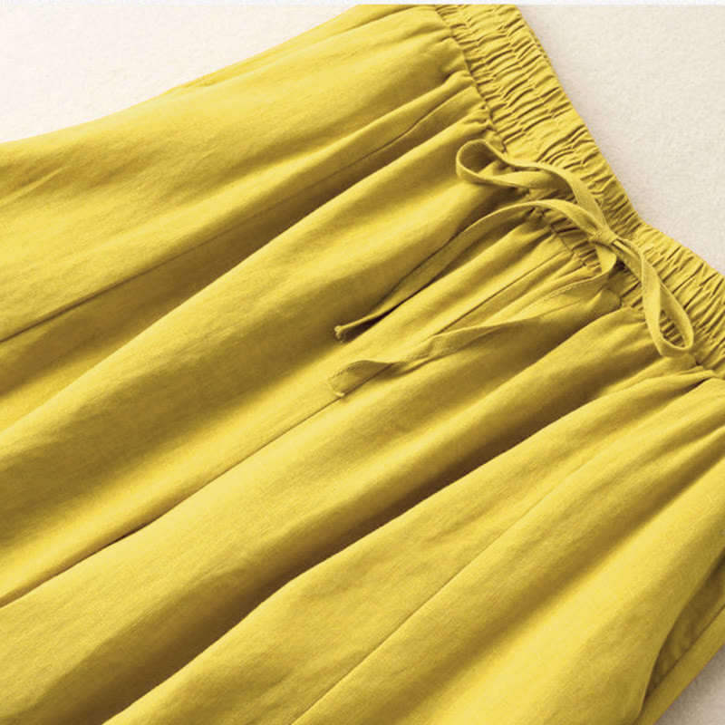 Nimara Ritual Plain Color 7-8 Length Capri Cropped Pants Cotton Linen Women's Wide Leg Pants With Pockets