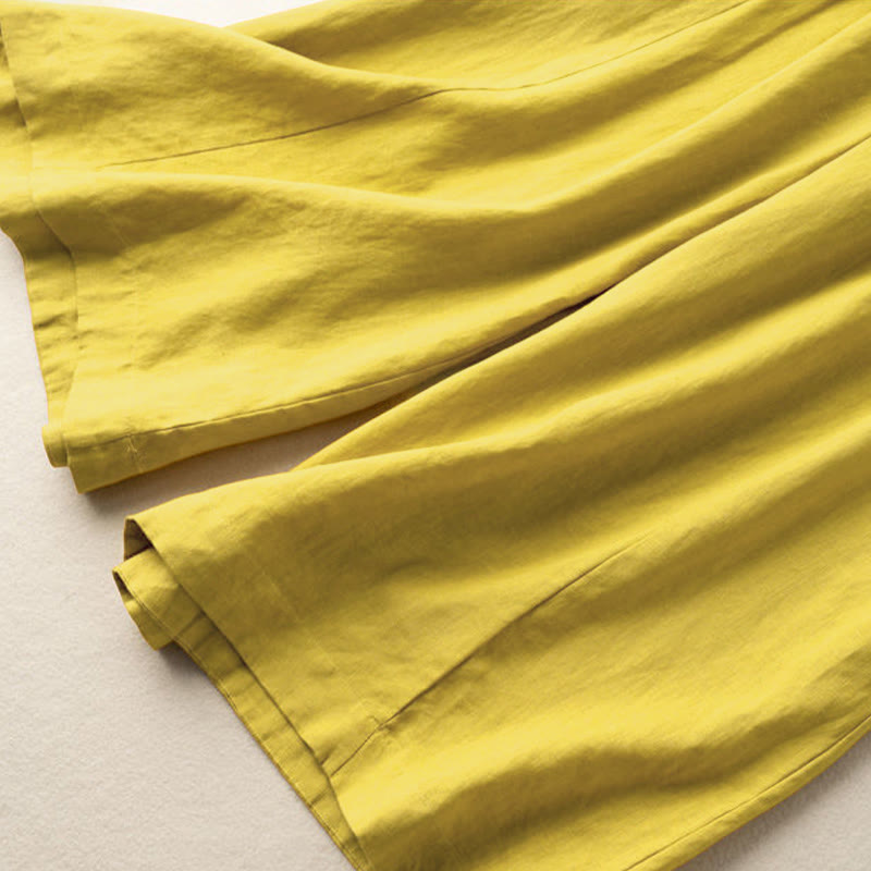 Nimara Ritual Plain Color 7-8 Length Capri Cropped Pants Cotton Linen Women's Wide Leg Pants With Pockets
