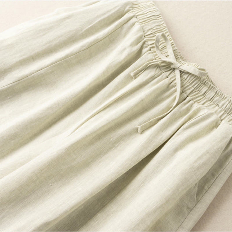 Nimara Ritual Plain Color 7-8 Length Capri Cropped Pants Cotton Linen Women's Wide Leg Pants With Pockets