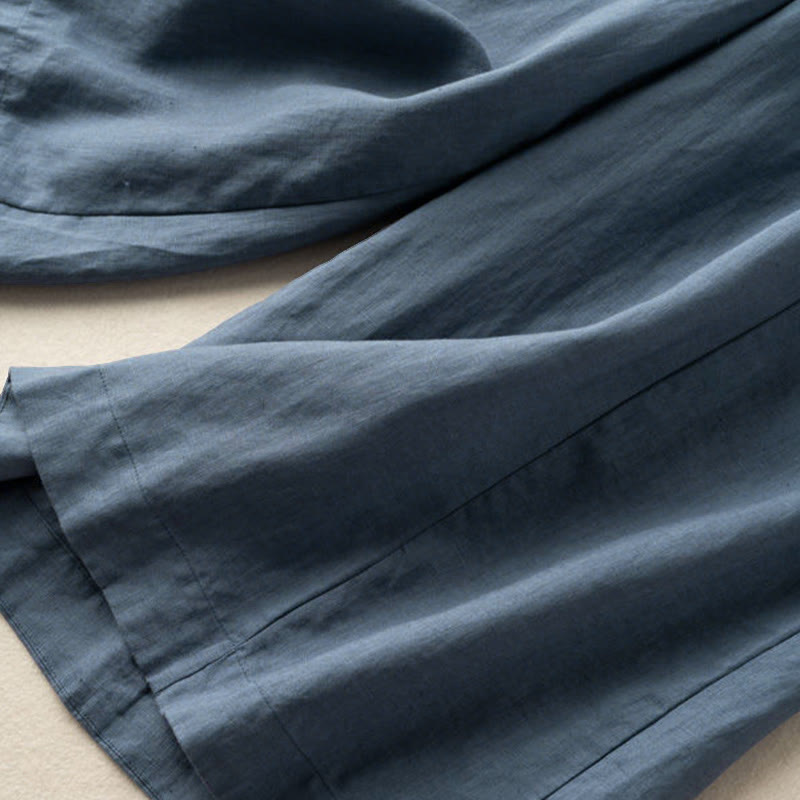 Nimara Ritual Plain Color 7-8 Length Capri Cropped Pants Cotton Linen Women's Wide Leg Pants With Pockets