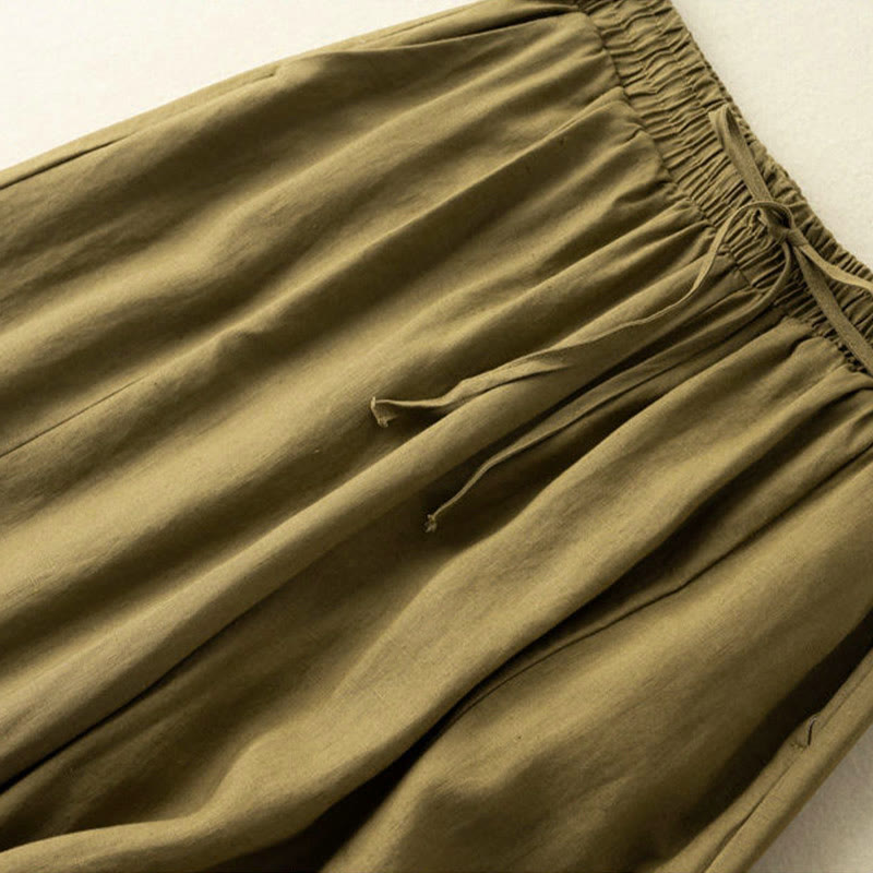 Nimara Ritual Plain Color 7-8 Length Capri Cropped Pants Cotton Linen Women's Wide Leg Pants With Pockets