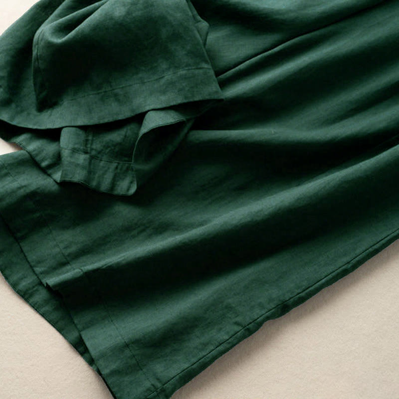 Nimara Ritual Plain Color 7-8 Length Capri Cropped Pants Cotton Linen Women's Wide Leg Pants With Pockets