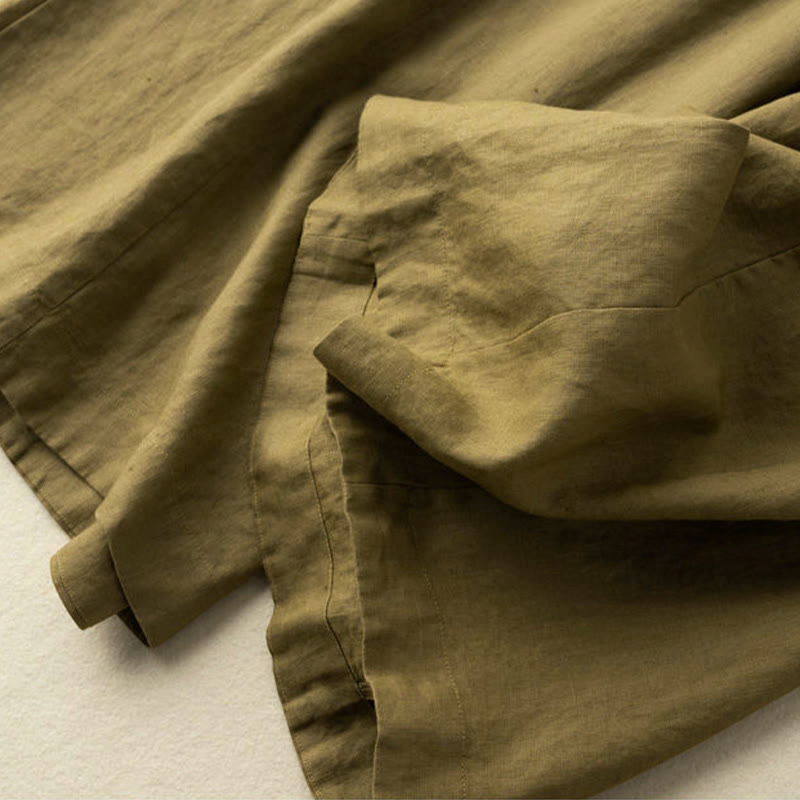Nimara Ritual Plain Color 7-8 Length Capri Cropped Pants Cotton Linen Women's Wide Leg Pants With Pockets