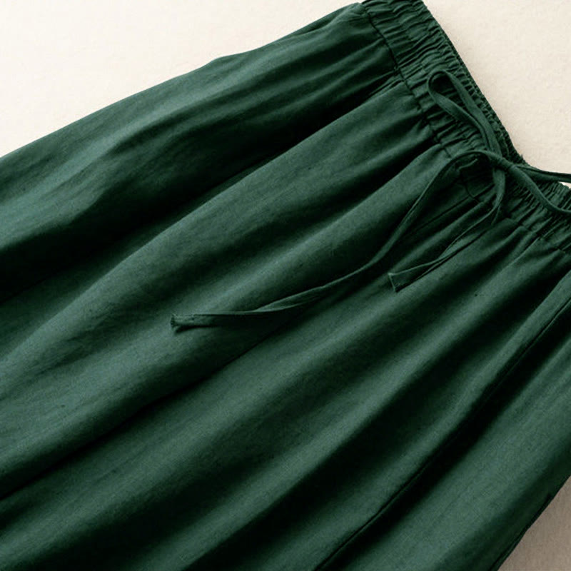 Nimara Ritual Plain Color 7-8 Length Capri Cropped Pants Cotton Linen Women's Wide Leg Pants With Pockets
