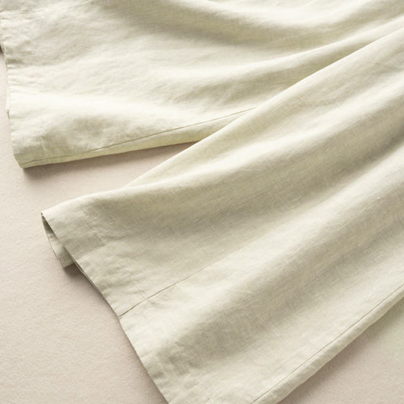 Nimara Ritual Plain Color 7-8 Length Capri Cropped Pants Cotton Linen Women's Wide Leg Pants With Pockets