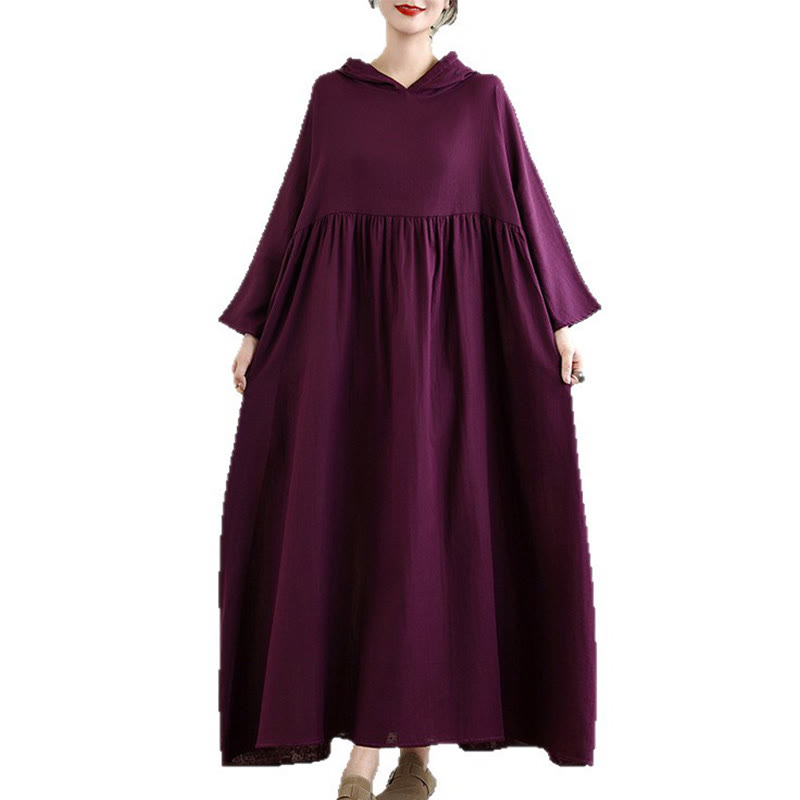 Nimara Ritual Fall Hoodie Design Long Sleeve Cotton Linen Midi Dress With Pockets