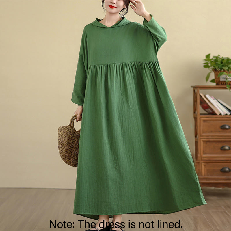 Nimara Ritual Fall Hoodie Design Long Sleeve Cotton Linen Midi Dress With Pockets