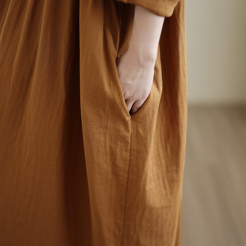 Nimara Ritual Fall Hoodie Design Long Sleeve Cotton Linen Midi Dress With Pockets