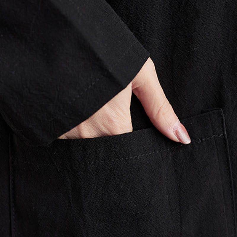 Nimara Ritual Fall Casual Simple Design Long Sleeve Cotton Linen Maxi Dress With Pockets