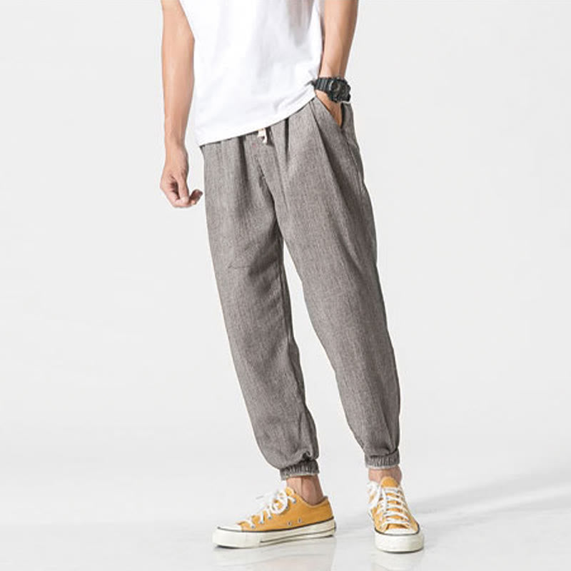 Nimara Ritual Simple Drawstring Design Linen Men's Pants With Pockets