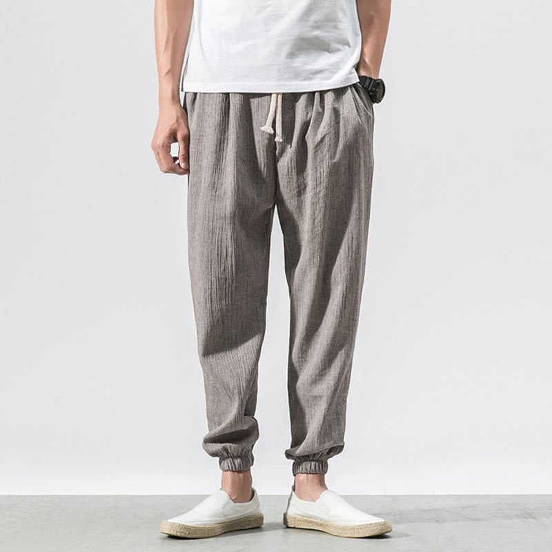 Nimara Ritual Simple Drawstring Design Linen Men's Pants With Pockets