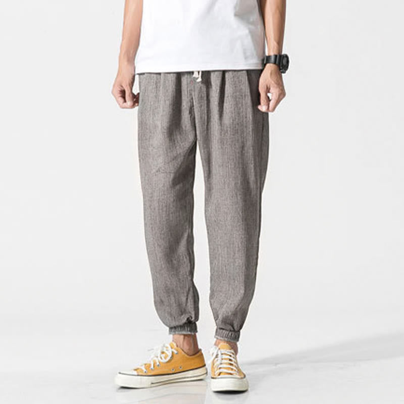 Nimara Ritual Simple Drawstring Design Linen Men's Pants With Pockets